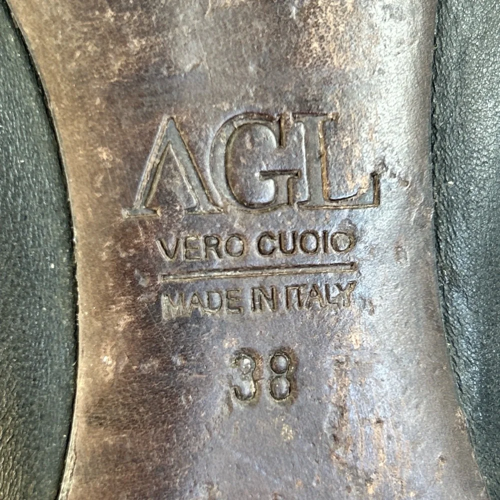 AGL Patent Cap Toe Ballet Flats Womens 8 Black Leather Stretch Trim Dress Shoes